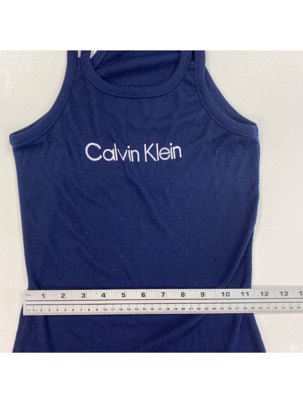 Calvin Klein Navy Blue Double Strappy Bodycon Tank Mini Dress White Size Small - Picture 9 of 10